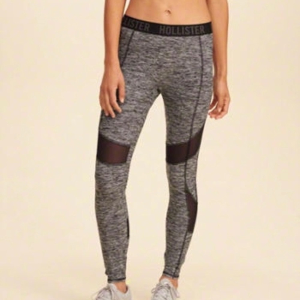 NWOT Hollister Gray Mesh Workout Tights Leggings Black Marbled Grey XS Women’s
